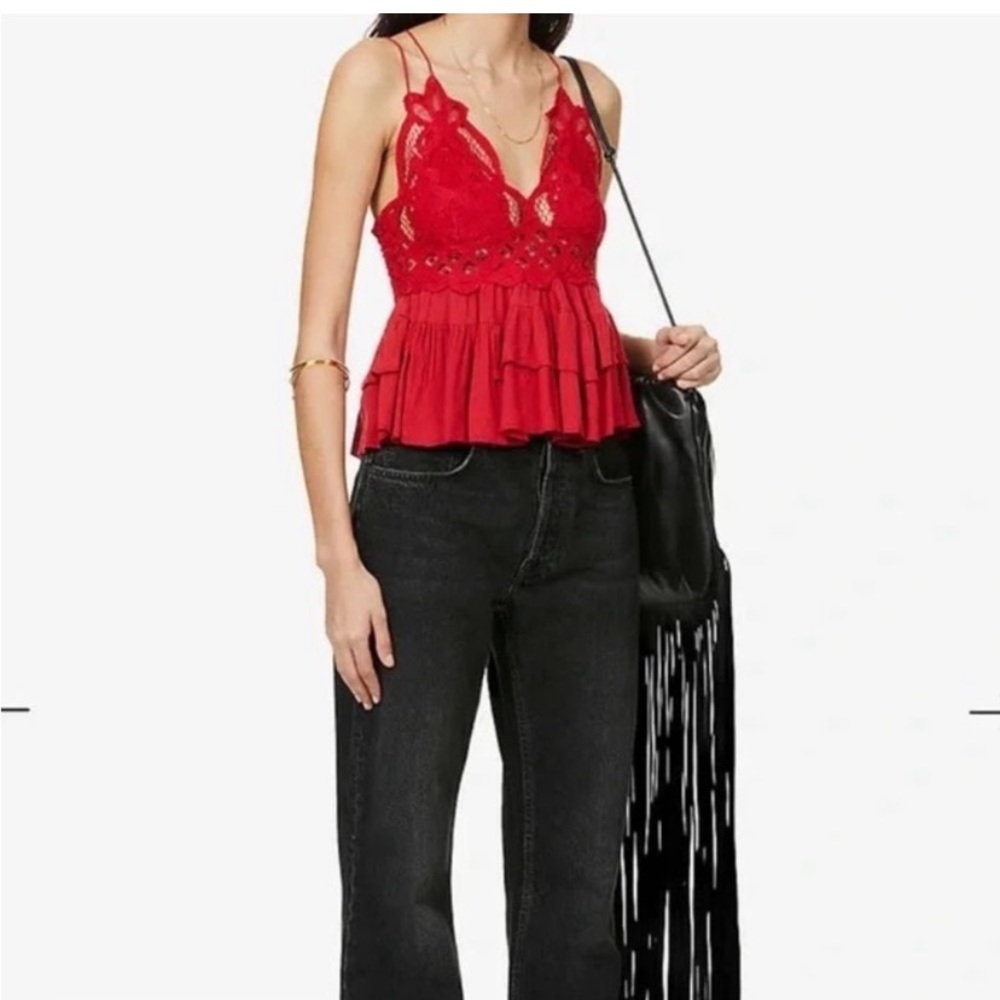Free people lace Red Adella flutter tank top - Picture 2 of 6